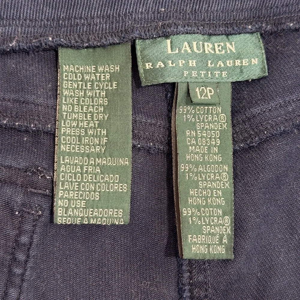 Lauren‎ Ralph Lauren Petite Navy Blue Pants Silver Twist Front Straight Leg 12P
